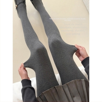 Colanți cu fleece pentru toamnă–iarna, talie liberă, lungi, croială lejeră, cu acoperire a piciorului, anti-piling