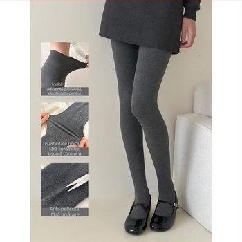 Colanți cu fleece pentru toamnă–iarna, talie liberă, lungi, croială lejeră, cu acoperire a piciorului, anti-piling