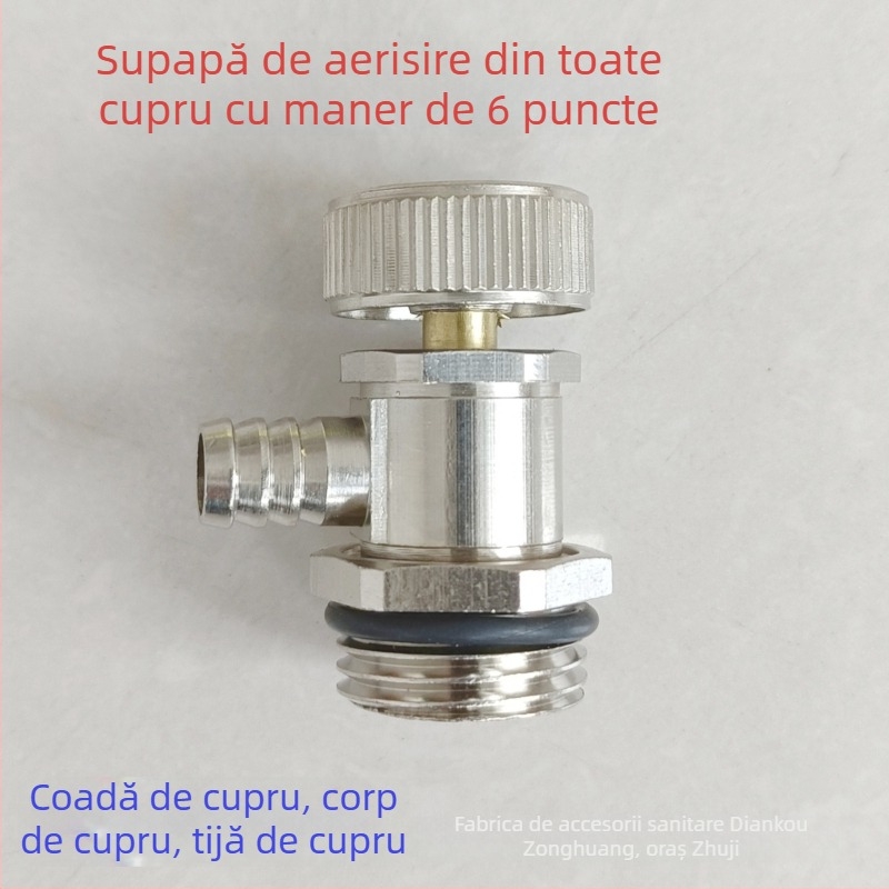 Supapă de golire a radiatoarelor cu conectare filetata, cupru, finisaj nichelat, temperatură de lucru 0–100°C, pentru apă