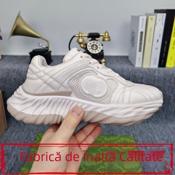 Pantofi sport casual unisex cu talpă înălțătoare, partea superioară din piele și plasă, șiret, design în valuri