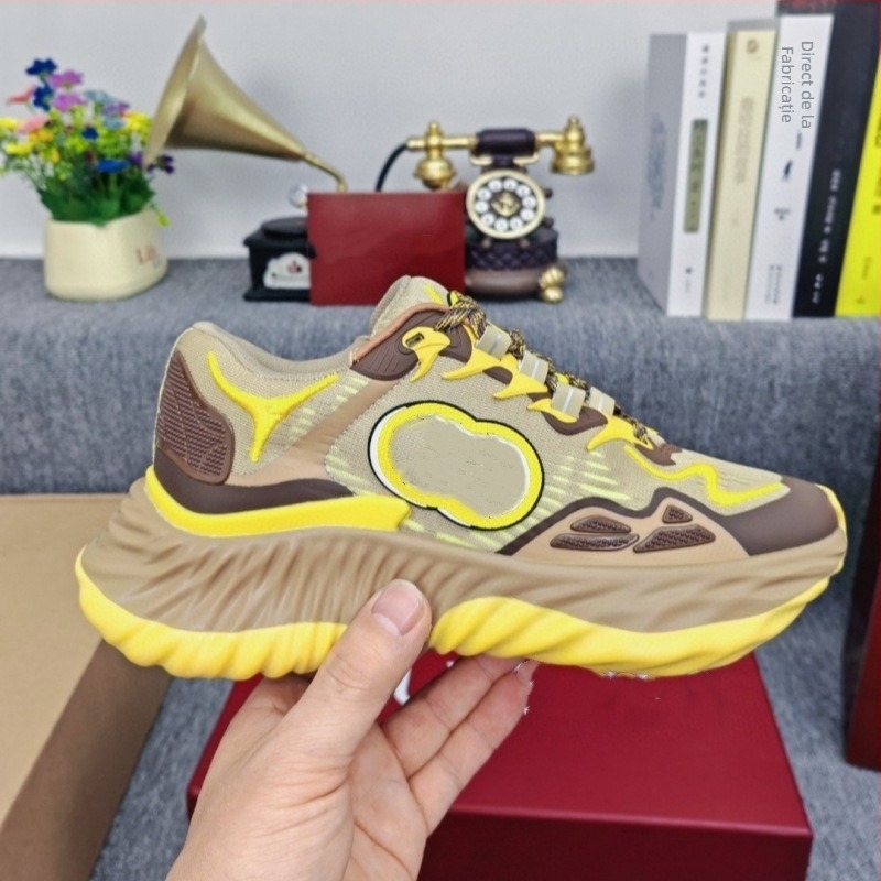 Pantofi sport casual unisex cu talpă înălțătoare, partea superioară din piele și plasă, șiret, design în valuri