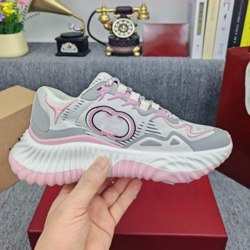 Pantofi sport casual unisex cu talpă înălțătoare, partea superioară din piele și plasă, șiret, design în valuri