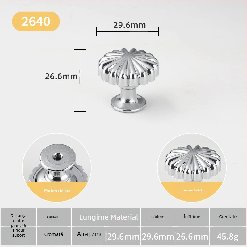 Mâner pentru ușa de dulap — sferic, din aliaj de zinc, stil minimalist italian, montare pe suprafață, model cu o singură gaură
