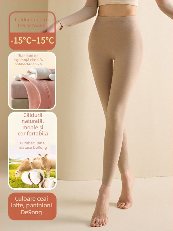 Set de lenjerie termică pentru femei din fibră de poliester, guler semi-turtleneck, strat dublu, țesătură groasă 251-300 g/m², căptușeală velur