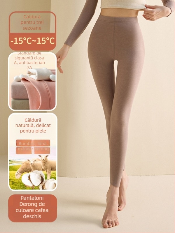 Set de lenjerie termică pentru femei din fibră de poliester, guler semi-turtleneck, strat dublu, țesătură groasă 251-300 g/m², căptușeală velur