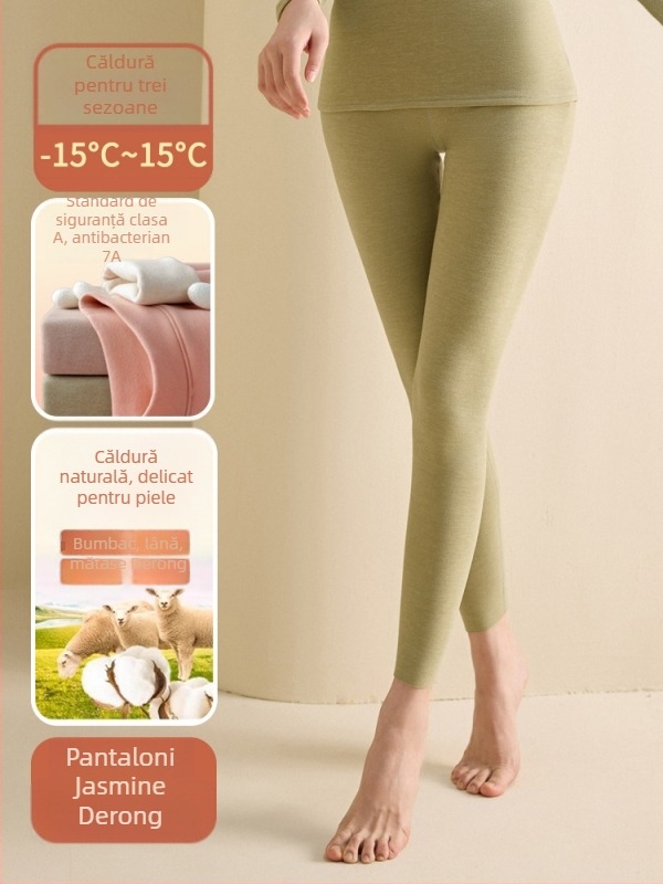 Set de lenjerie termică pentru femei din fibră de poliester, guler semi-turtleneck, strat dublu, țesătură groasă 251-300 g/m², căptușeală velur