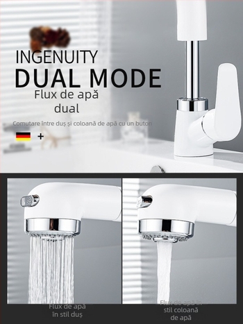 Robinet de chiuvetă din cupru, extensibil, model JY-8057, rotativ, cartuș ceramic, montaj vertical