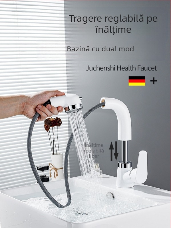 Robinet de chiuvetă din cupru, extensibil, model JY-8057, rotativ, cartuș ceramic, montaj vertical