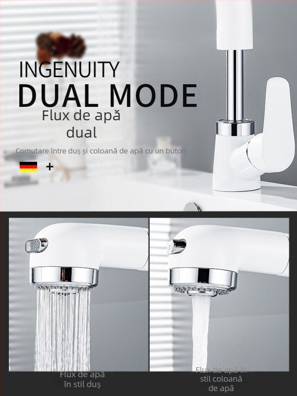 Robinet de chiuvetă din cupru, extensibil, model JY-8057, rotativ, cartuș ceramic, montaj vertical