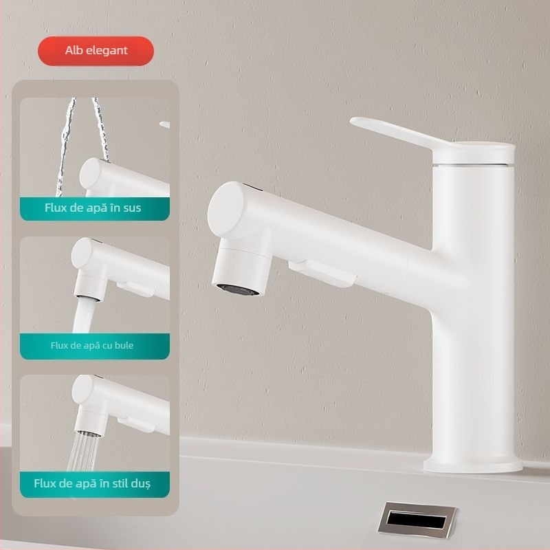 Robinet de chiuvetă din cupru, extensibil, model JY-8057, rotativ, cartuș ceramic, montaj vertical