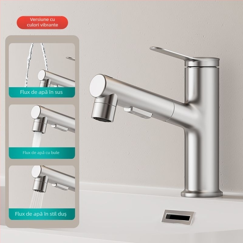 Robinet de chiuvetă din cupru, extensibil, model JY-8057, rotativ, cartuș ceramic, montaj vertical