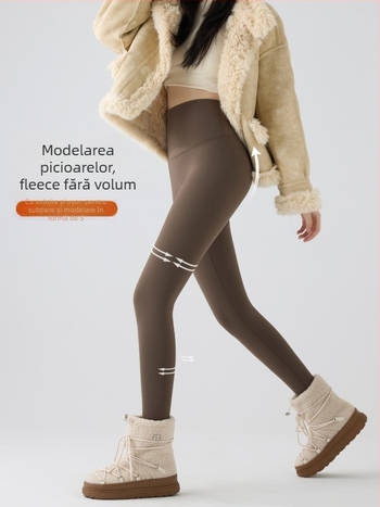 Colanți termici din nylon cu căptușeală de fleece, elasticitate mare, material gros, model geometric