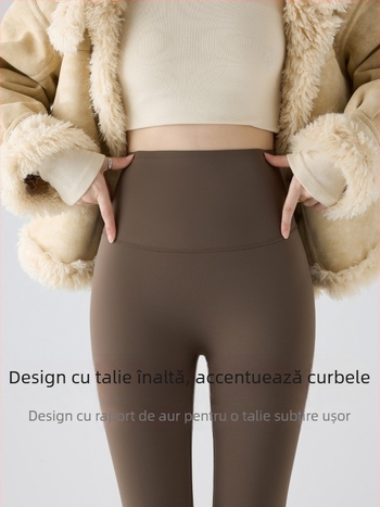 Colanți termici din nylon cu căptușeală de fleece, elasticitate mare, material gros, model geometric