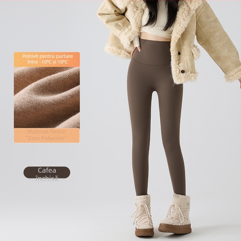 Colanți termici din nylon cu căptușeală de fleece, elasticitate mare, material gros, model geometric