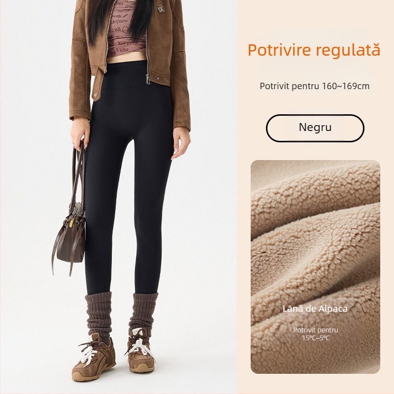 Colanți termici din nylon cu căptușeală de fleece, elasticitate mare, material gros, model geometric