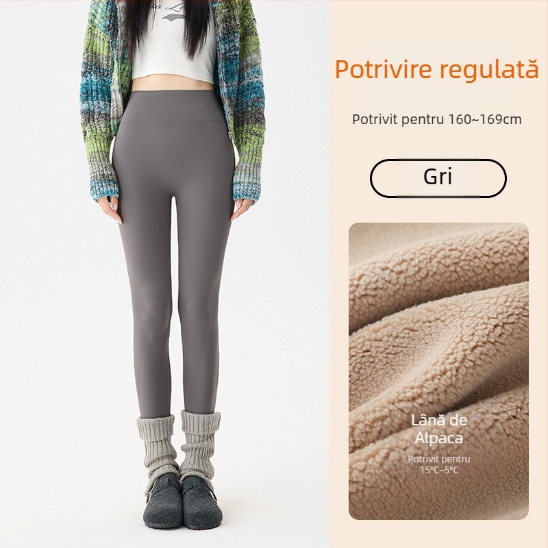 Colanți termici din nylon cu căptușeală de fleece, elasticitate mare, material gros, model geometric