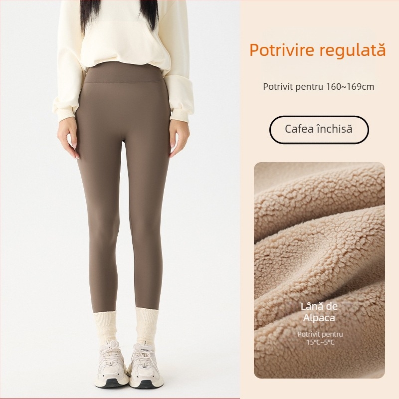 Colanți termici din nylon cu căptușeală de fleece, elasticitate mare, material gros, model geometric