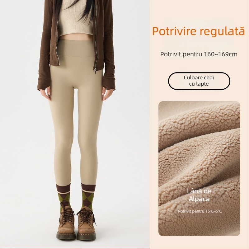 Colanți termici din nylon cu căptușeală de fleece, elasticitate mare, material gros, model geometric