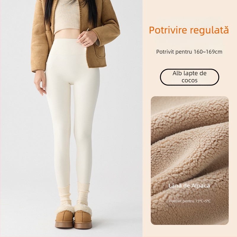 Colanți termici din nylon cu căptușeală de fleece, elasticitate mare, material gros, model geometric