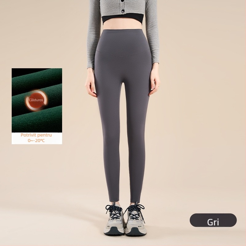 Colanți termici din nylon cu căptușeală de fleece, elasticitate mare, material gros, model geometric