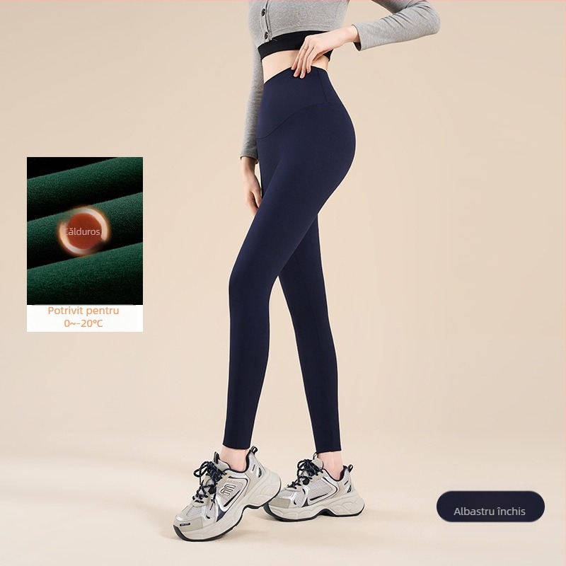 Colanți termici din nylon cu căptușeală de fleece, elasticitate mare, material gros, model geometric