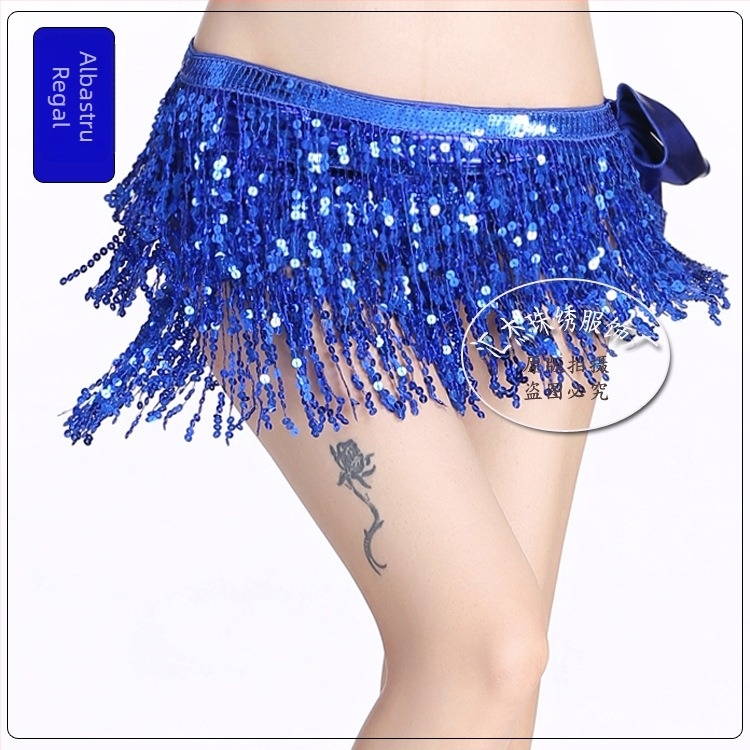 Costum de scenă pentru dansul belly cu lanț talie cu ciucuri, fustă cu paiete și eșarfă pentru braț - material bronzat poliester-spandex, 95% poliester, Primăvara 2024, pentru femei