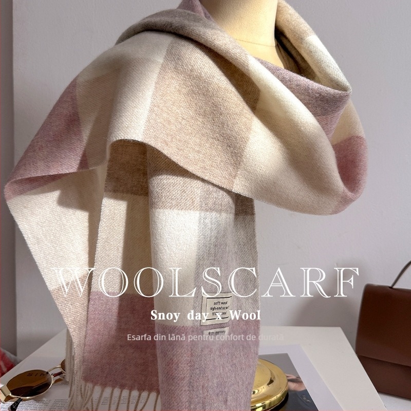 Șal din lână, țesătură twill, lungime extinsă, încălzește în iarnă, pentru femei