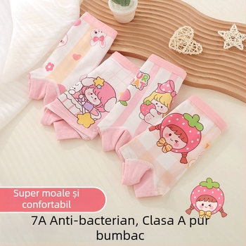 Chiloți pentru fetițe din bumbac, antibacteriali, 95% bumbac, Clasă A de siguranță, model K-29