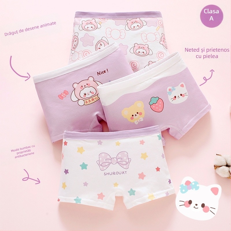 Chiloți pentru fetițe din bumbac, antibacteriali, 95% bumbac, Clasă A de siguranță, model K-29