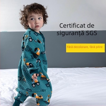 Sac de dormit pentru copii cu picioare separate și cuvertură anti-kick, pentru toate anotimpurile, exterior din bumbac 100%, umplutură poliester