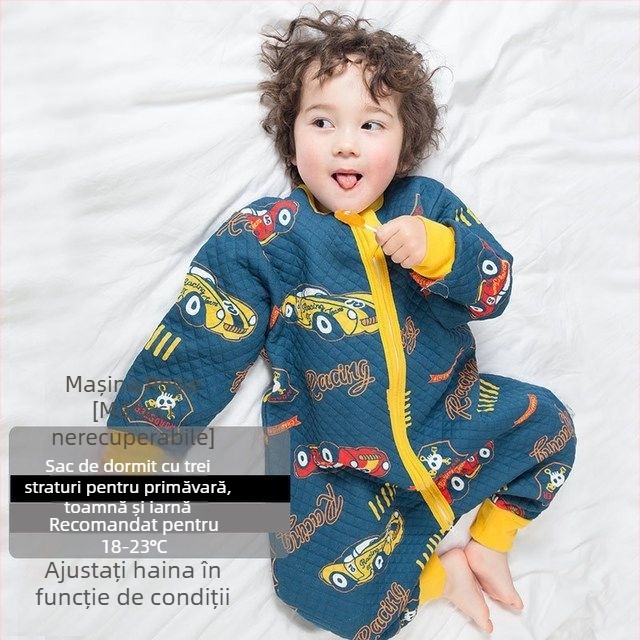 Sac de dormit pentru copii cu picioare separate și cuvertură anti-kick, pentru toate anotimpurile, exterior din bumbac 100%, umplutură poliester