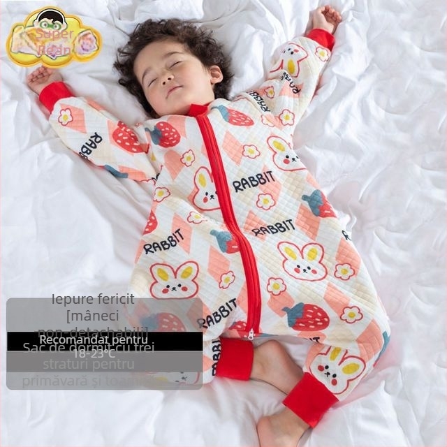 Sac de dormit pentru copii cu picioare separate și cuvertură anti-kick, pentru toate anotimpurile, exterior din bumbac 100%, umplutură poliester