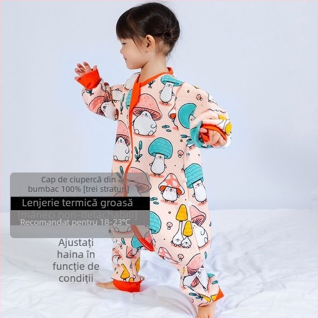 Sac de dormit pentru copii cu picioare separate și cuvertură anti-kick, pentru toate anotimpurile, exterior din bumbac 100%, umplutură poliester