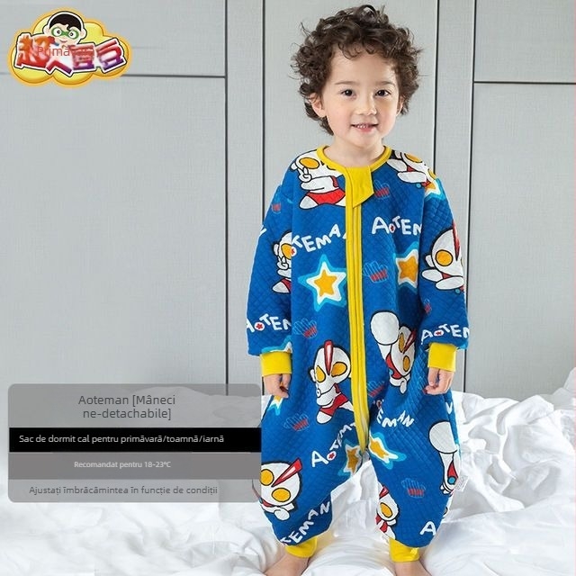 Sac de dormit pentru copii cu picioare separate și cuvertură anti-kick, pentru toate anotimpurile, exterior din bumbac 100%, umplutură poliester