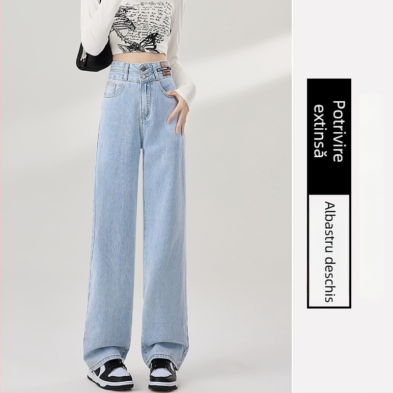 Jeansi de damă cu căptușeală fleece, croială dreaptă, talie înaltă, denim din bumbac, toamnă 2025