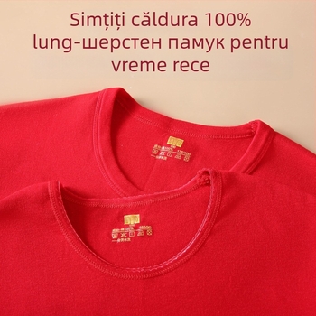 Set termic pentru bărbați din bumbac 100%, antibacterian, trei straturi, grosime extra 501–600 g/m², top cu mânecă lungă și guler simplu, pantaloni incluși
