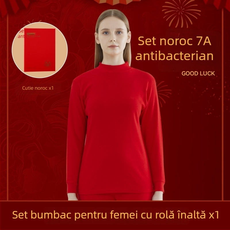 Set termic pentru bărbați din bumbac 100%, antibacterian, trei straturi, grosime extra 501–600 g/m², top cu mânecă lungă și guler simplu, pantaloni incluși