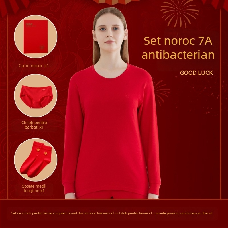 Set termic pentru bărbați din bumbac 100%, antibacterian, trei straturi, grosime extra 501–600 g/m², top cu mânecă lungă și guler simplu, pantaloni incluși