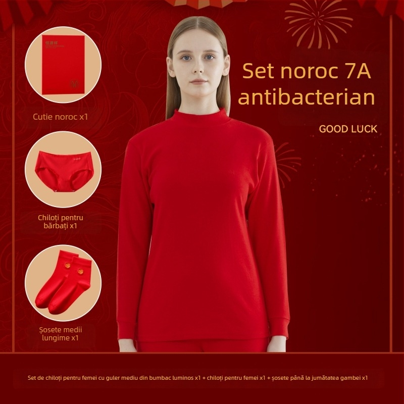 Set termic pentru bărbați din bumbac 100%, antibacterian, trei straturi, grosime extra 501–600 g/m², top cu mânecă lungă și guler simplu, pantaloni incluși