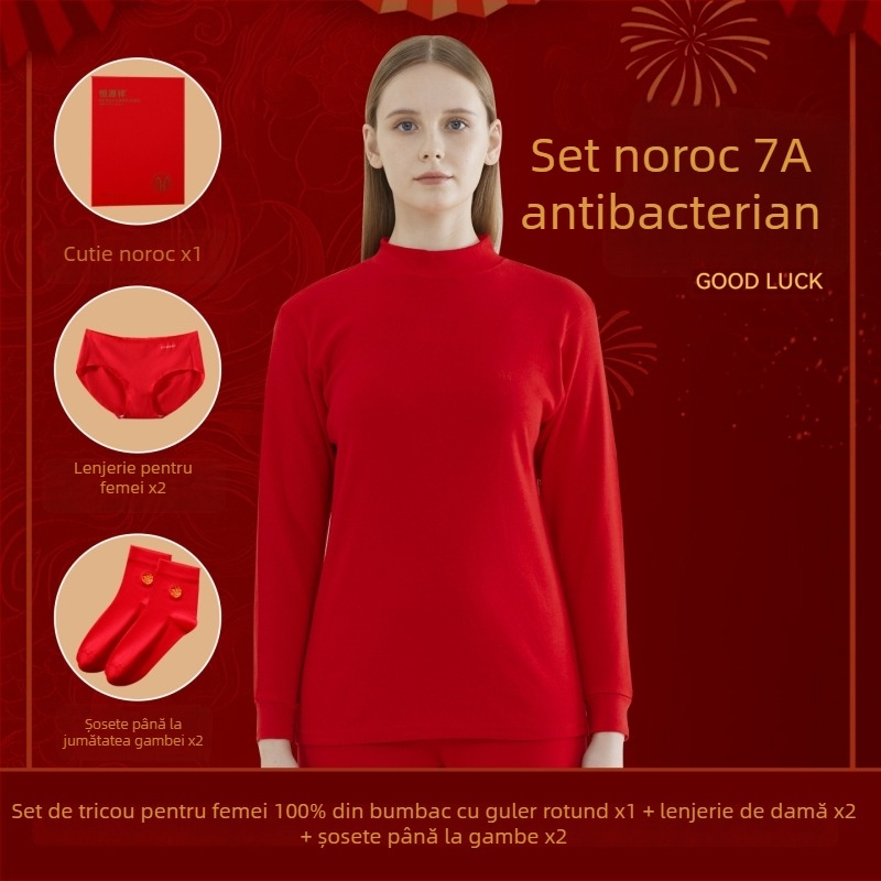 Set termic pentru bărbați din bumbac 100%, antibacterian, trei straturi, grosime extra 501–600 g/m², top cu mânecă lungă și guler simplu, pantaloni incluși