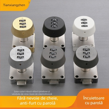 Încuietoare cu parolă pentru sertare și dulapuri — material: aliaj de zinc + ABS; model: încuietoare cu parolă; aplicații: sertare, dulapuri, vestiare, dosare; tip: cifre; deblocare: parolă