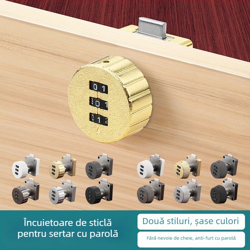 Încuietoare cu parolă pentru sertare și dulapuri — material: aliaj de zinc + ABS; model: încuietoare cu parolă; aplicații: sertare, dulapuri, vestiare, dosare; tip: cifre; deblocare: parolă