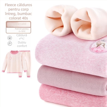 Set lenjerie termică pentru fete, căptușeală din fleece, din bumbac, pentru iarnă, pentru vârsta 3–8 ani