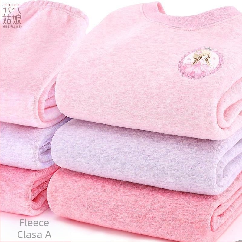Set lenjerie termică pentru fete, căptușeală din fleece, din bumbac, pentru iarnă, pentru vârsta 3–8 ani