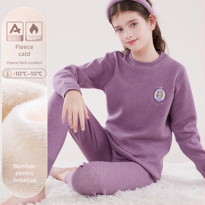 Set lenjerie termică pentru fete, căptușeală din fleece, din bumbac, pentru iarnă, pentru vârsta 3–8 ani
