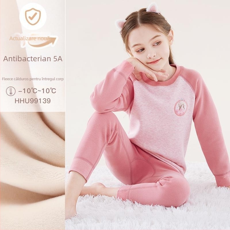 Set lenjerie termică pentru fete, căptușeală din fleece, din bumbac, pentru iarnă, pentru vârsta 3–8 ani