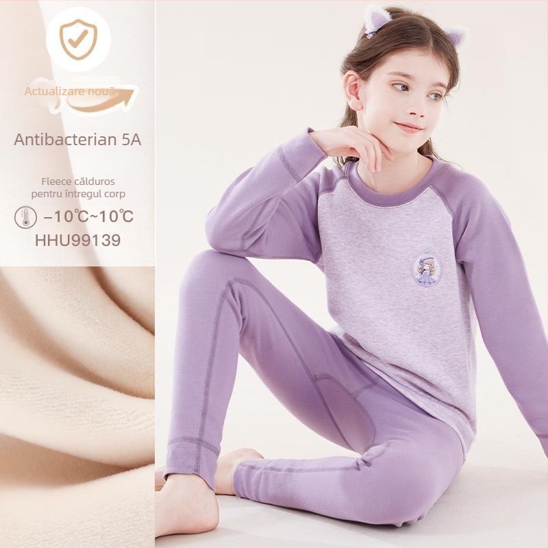 Set lenjerie termică pentru fete, căptușeală din fleece, din bumbac, pentru iarnă, pentru vârsta 3–8 ani