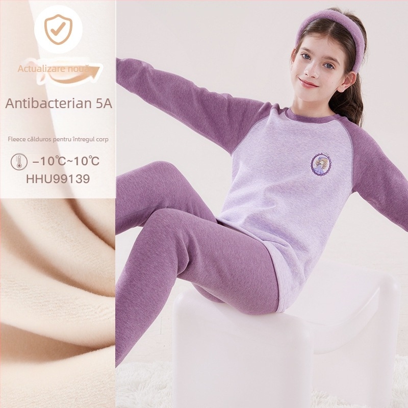 Set lenjerie termică pentru fete, căptușeală din fleece, din bumbac, pentru iarnă, pentru vârsta 3–8 ani