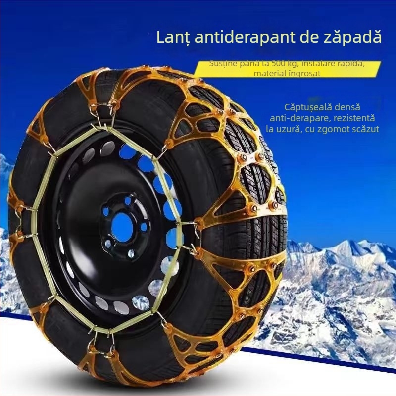 Lanț anti-derapare din cauciuc pentru pneuri pentru autoturisme, SUV-uri și furgonete — universal, aproximativ 4 kg, instalare disponibilă, potrivește 205/55R16, 235/55R18, 225/65R17