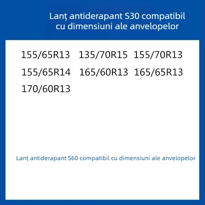Lanț anti-derapare din cauciuc pentru pneuri pentru autoturisme, SUV-uri și furgonete — universal, aproximativ 4 kg, instalare disponibilă, potrivește 205/55R16, 235/55R18, 225/65R17